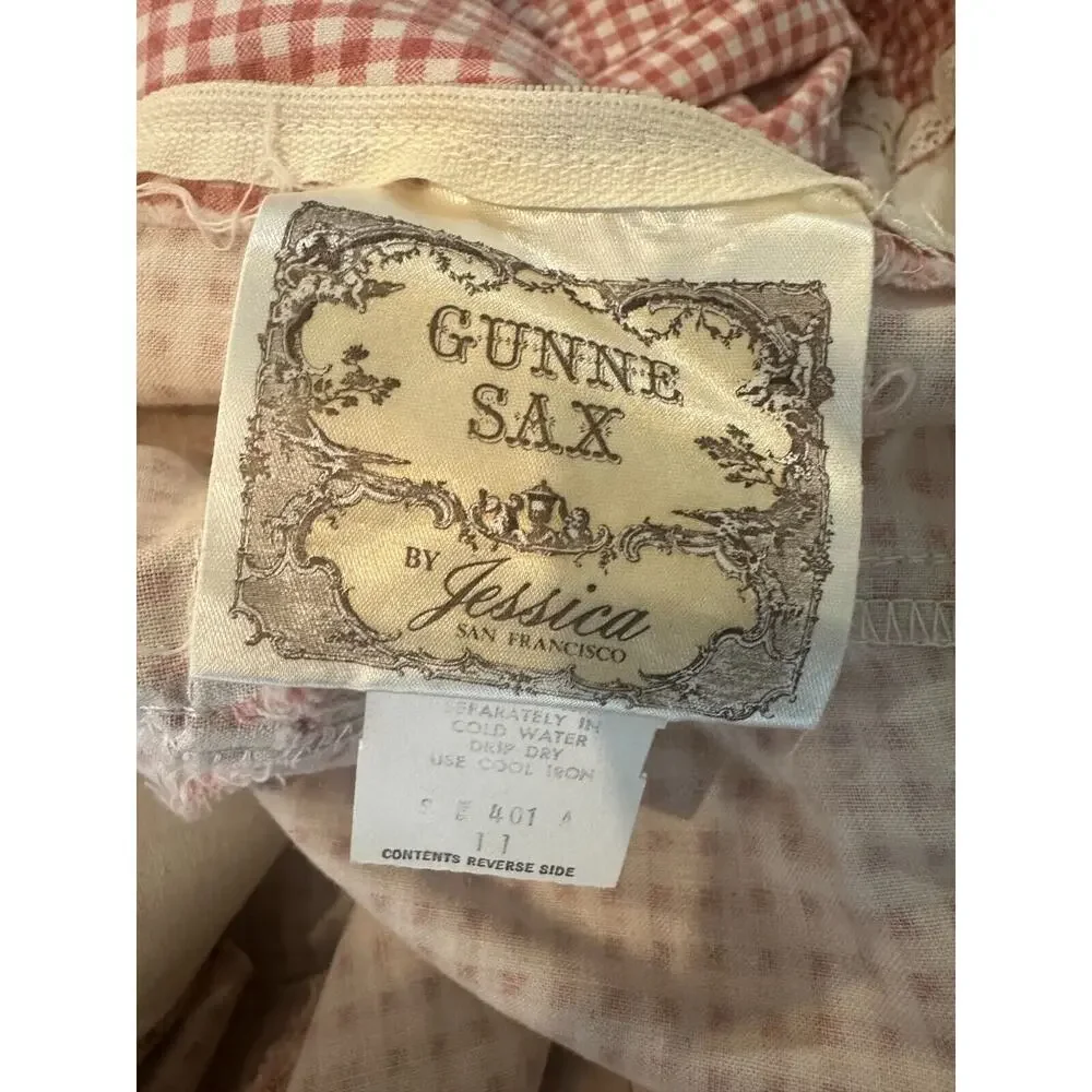 Vintage Gunne Sax Jessica Mcclintock Prairie Boho Corset Dress Checkered Red - Picture 5 of 13